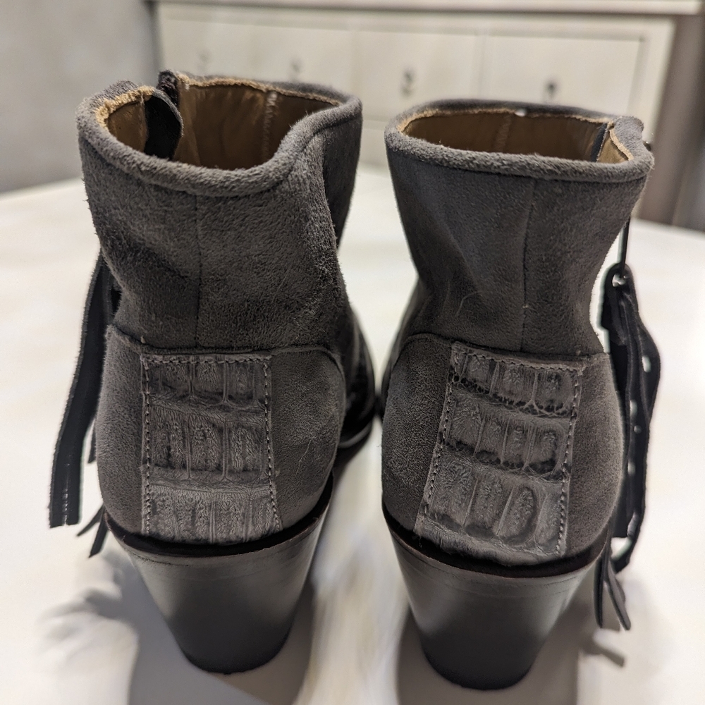 Grey Women's Stetson "Paris" Suede and Caiman Exotic Ankle Boots - Picture 5 of 8